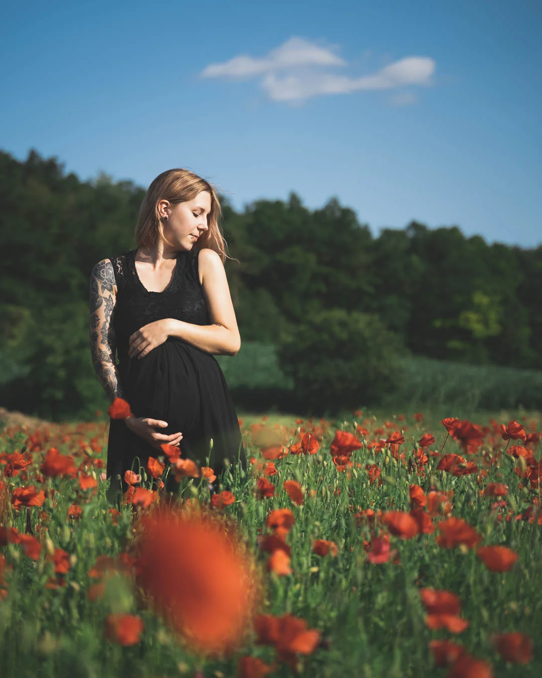 maternity portrait in poppy field
