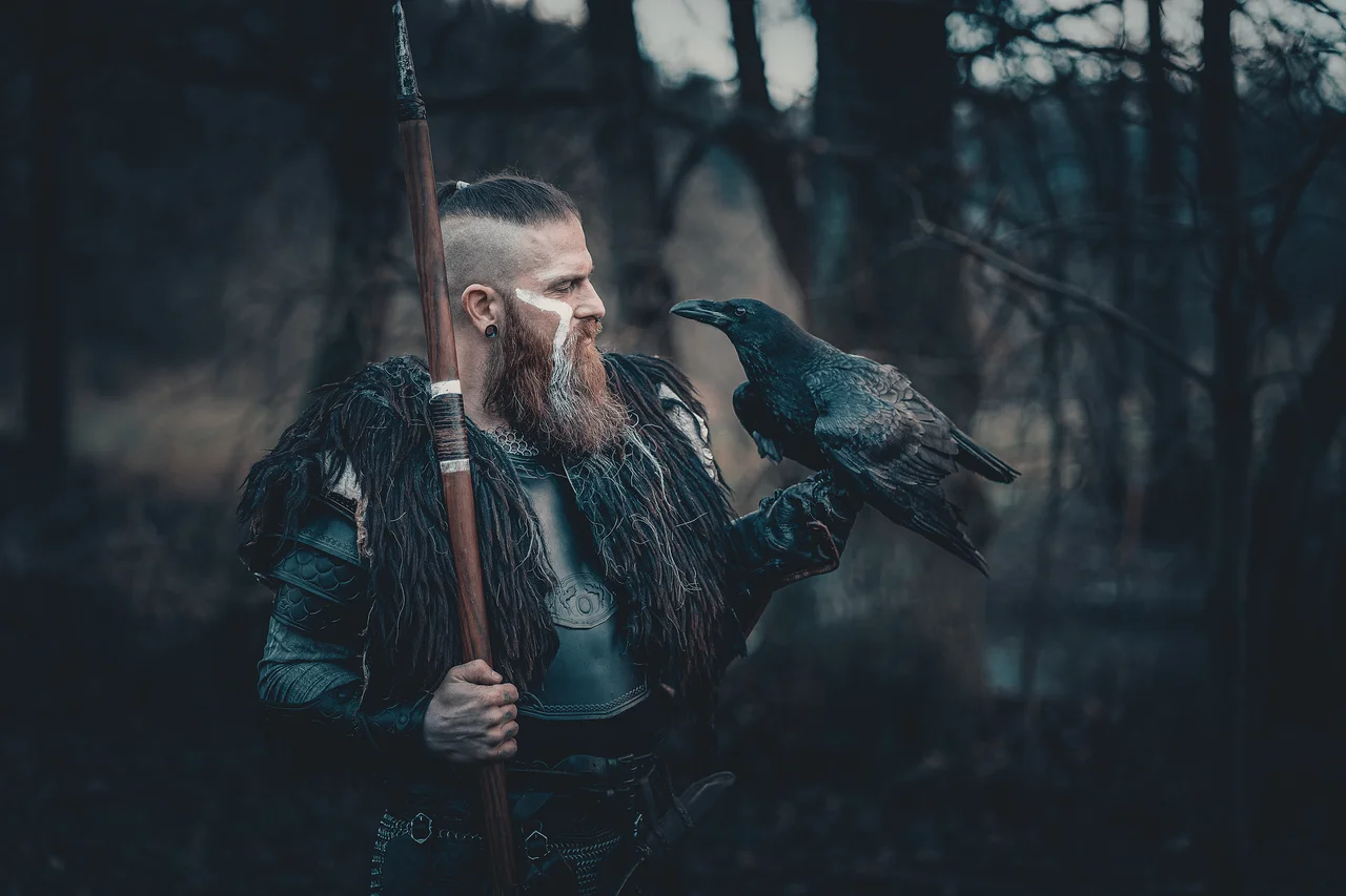 portrait with raven and spear