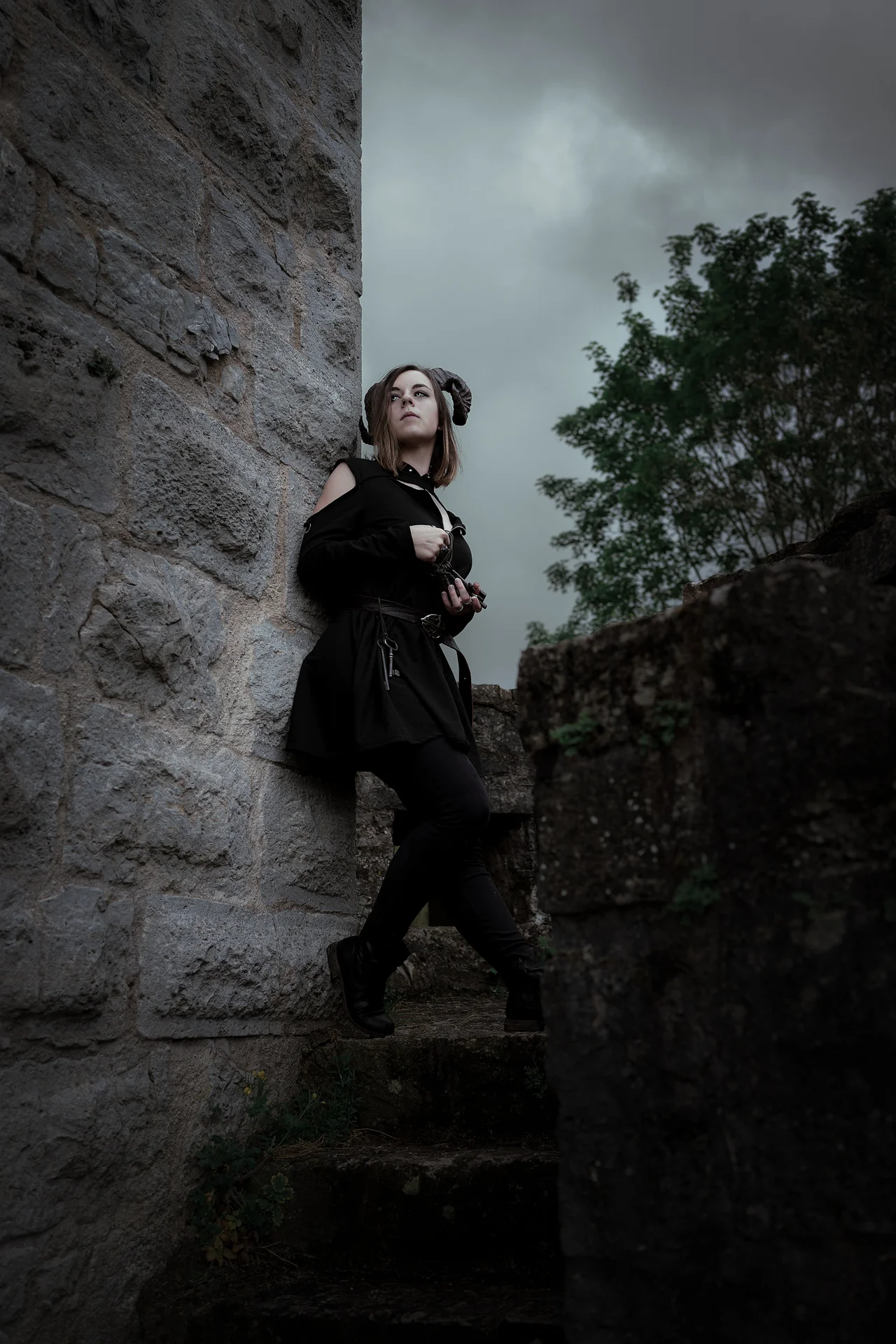 portrait on stone stairs